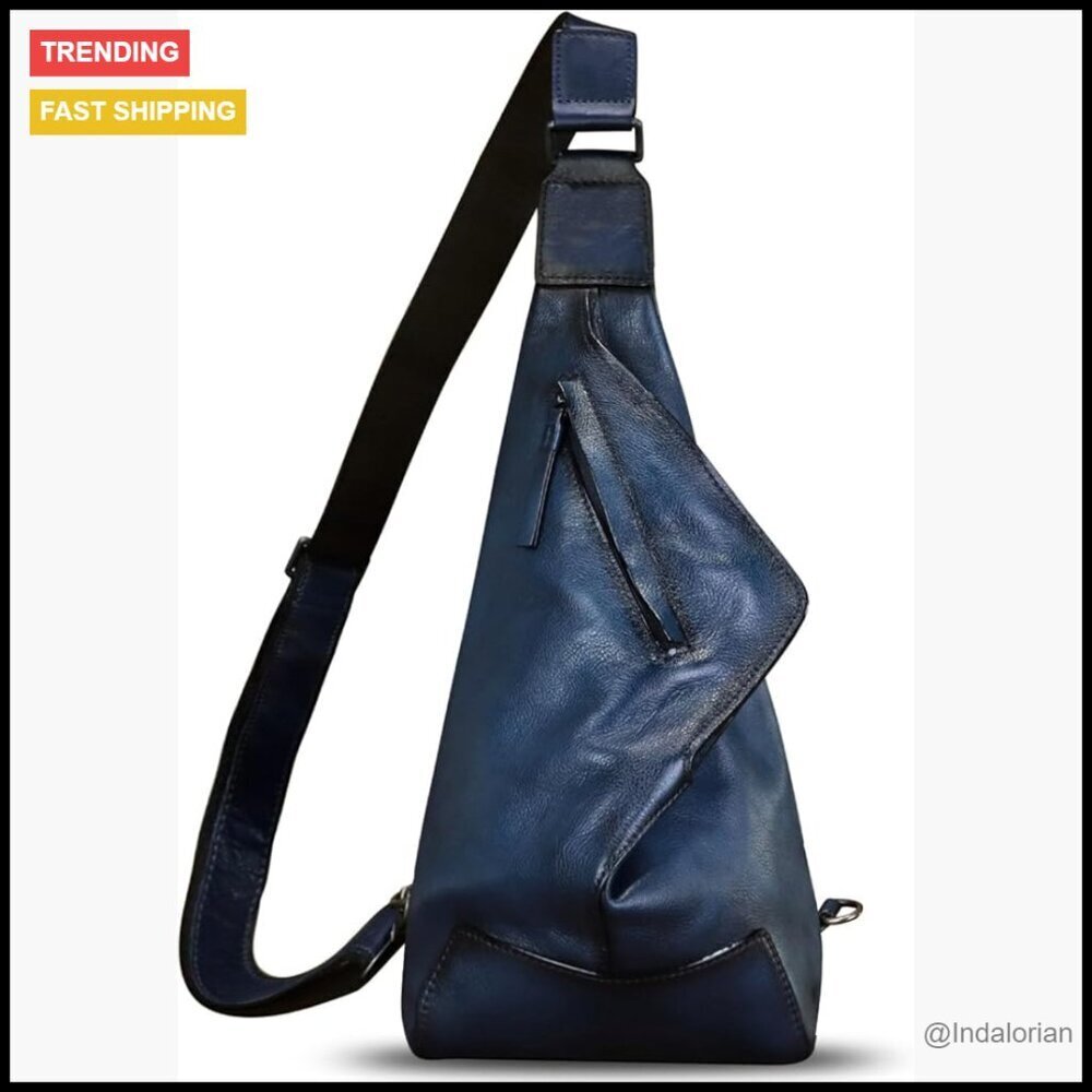 Vintage Genuine Leather Sling Backpack Daypack Crossbody Shoulder Bag Adjustable